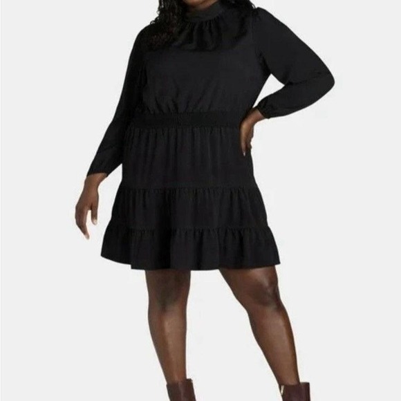 The Unbranded Brand Dresses & Skirts - NINE EIGHT NEW YORK Sz 3X Black Mock Neck, Peasant, Tiered Women's Dress